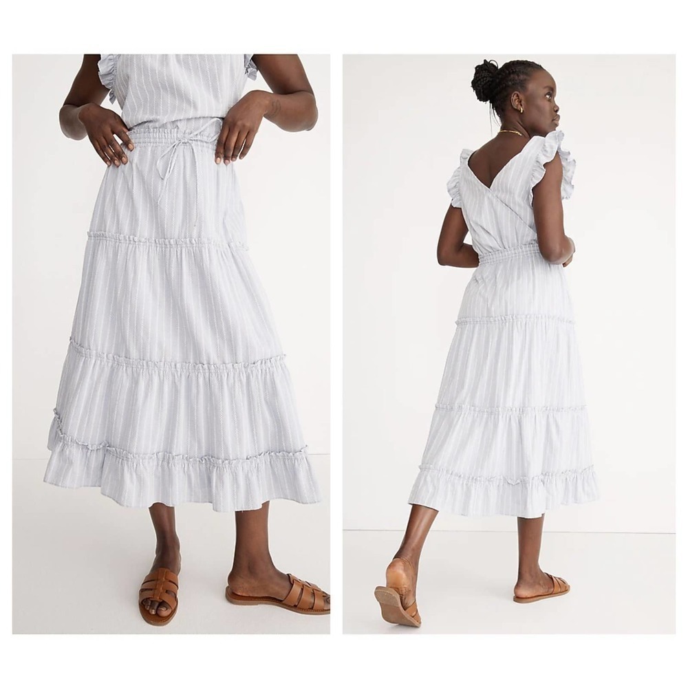 Madewell Striped Pull-On Ruffle Tiered Maxi Skirt (L)